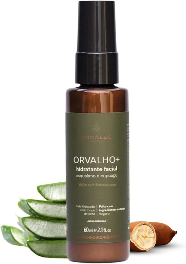 AHOALOE Hidratante Facial Orvalho - Babosa, Esqualano e Cupuaçu - Ingredientes Naturais - Revitalização e Hidratação Antioxidante - Para Todos os Tipos de Pele - 60ml