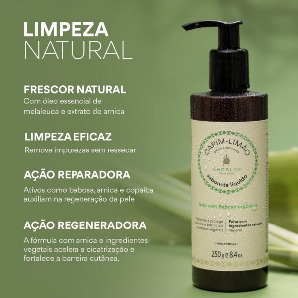 AHOALOE Sabonete Líquido Capim Limão - Babosa, Arnica e Melaleuca - Ingredientes Naturais - Higieniza e Protege - 250ml - Imagem 2