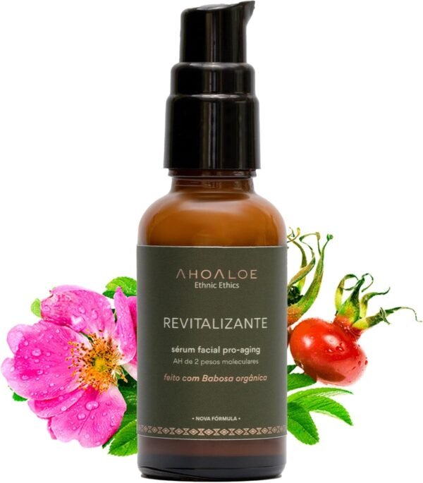 AHOALOE Sérum Facial Pro-Aging Revitalizante - Babosa, Rosa Mosqueta e Pracaxi - Ácido Hialurônico de 2 Pesos Moleculares - Revitaliza e Reduz Linhas de Expressão - Para Peles Acima dos 30-30ml