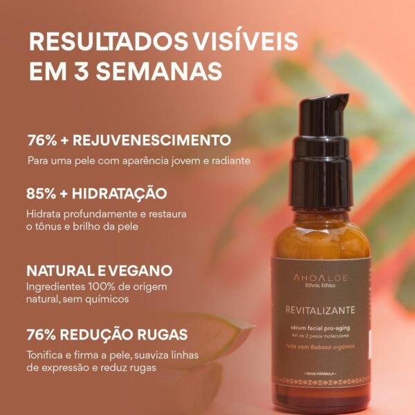 AHOALOE Sérum Facial Pro-Aging Revitalizante - Babosa, Rosa Mosqueta e Pracaxi - Ácido Hialurônico de 2 Pesos Moleculares - Revitaliza e Reduz Linhas de Expressão - Para Peles Acima dos 30-30ml - Imagem 2