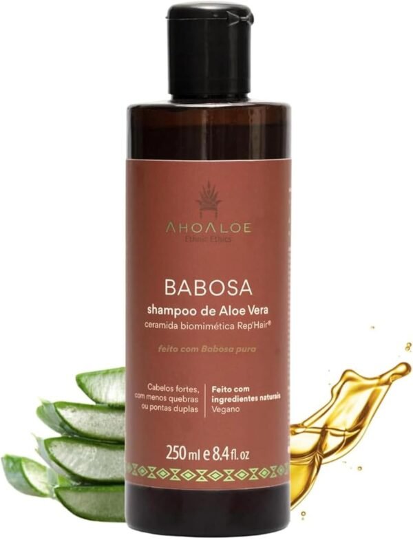 AHOALOE Shampoo Babosa Aloe Vera e Alecrim, Fortalecimento Capilar, Reconstrutor, Combate a Quebra dos Fios, Fórmula Natural Todos os Tipos de Cabelo 250ml