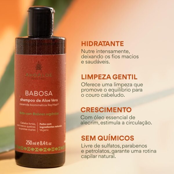AHOALOE Shampoo Babosa Aloe Vera e Alecrim, Fortalecimento Capilar, Reconstrutor, Combate a Quebra dos Fios, Fórmula Natural Todos os Tipos de Cabelo 250ml - Image 2