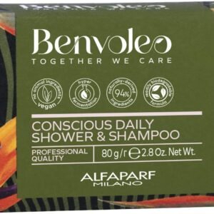Alfaparf Milano Benvoleo Conscious Daily Shower and Shampoo Bar para todos os tipos de cabelo – Cuidados com os cabelos limpos, veganos e sustentáveis – Xampu sólido 3 em 1 – cabelo, rosto, corpo – ingredientes naturais – 80 ml.