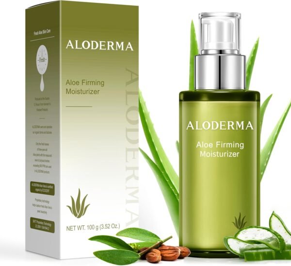 Aloderma Hidratante facial firmador Aloe Vera com 72% de ingredientes orgânicos - nutritivo e reabastecedor - loção facial natural para pele envelhecida - suaviza a aparência de linhas finas e rugas