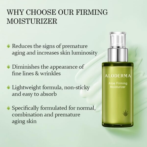 Aloderma Hidratante facial firmador Aloe Vera com 72% de ingredientes orgânicos - nutritivo e reabastecedor - loção facial natural para pele envelhecida - suaviza a aparência de linhas finas e rugas - Image 2