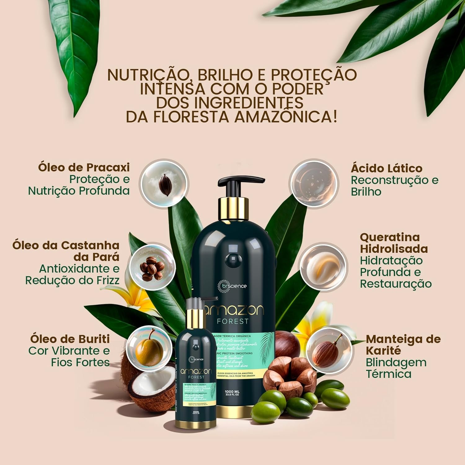 Amazon Forest Redutor de Volume Vegano Brscience – Selagem Térmica Orgânica Sem Formol, Alinhamento Natural, Antifrizz, Brilho Intenso e Hidratação Profunda com Óleos Essenciais da Amazônia (250ml) 2 Amazon Forest Redutor de Volume Vegano Brscience – Selagem Térmica Orgânica Sem Formol, Alinhamento Natural, Antifrizz, Brilho Intenso e Hidratação Profunda com Óleos Essenciais da Amazônia (250ml) - Imagem 2