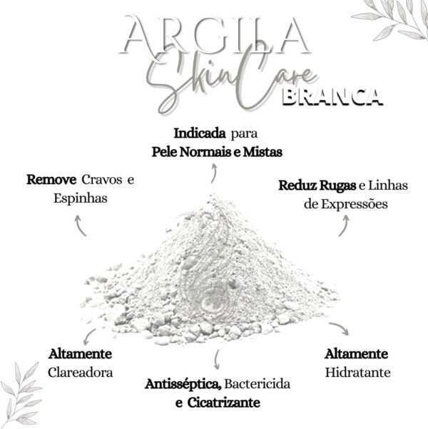 Argila Branca Mascara Facial Skincare Clareadora Skin Care 100% Natural Hidratante - Imagem 2