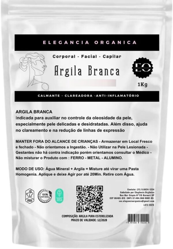 Argila Branca Mascara Facial Skincare Hidratante Clareadora 1kg Facial Corporal 100% Natural