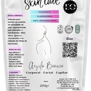 Argila Mascara Facial 100% Natural Em Pó 200gr Skincare Para Todos Os Tipos De Pele Hidratante clareadora