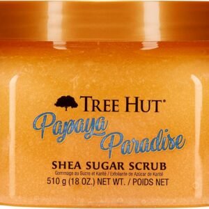Árvore Hut Papaya Paraíso Shea Sugar Scrub Feito com manteiga de karité, Papaya Extract & abacaxi enzimas para um brilho natural, 18 onças