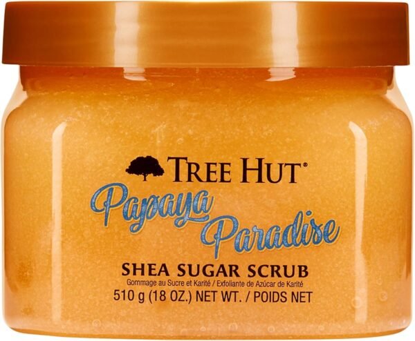 Árvore Hut Papaya Paraíso Shea Sugar Scrub Feito com manteiga de karité, Papaya Extract & abacaxi enzimas para um brilho natural, 18 onças