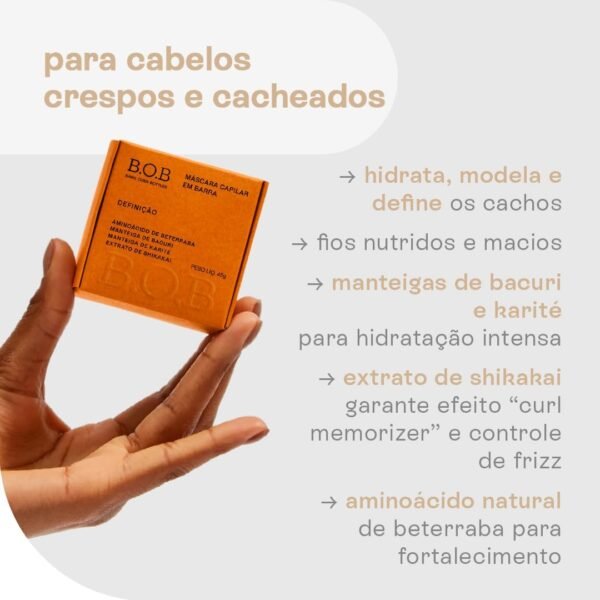 B.O.B Bars Over Bottles Máscara de Hidratação e Definição em Barra | Natural, vegano, livre de crueldade, sustentável, livre de plástico, waterless - Imagem 2