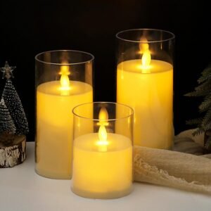 BEMMY Kit 3 Velas De Led Eletrônica Transparente 7.5 * 10/12.5/15cm, Vela Eletrônica Realista Para Decoração De Festas De Casamento Em Casa，Baterias Não Incluídas