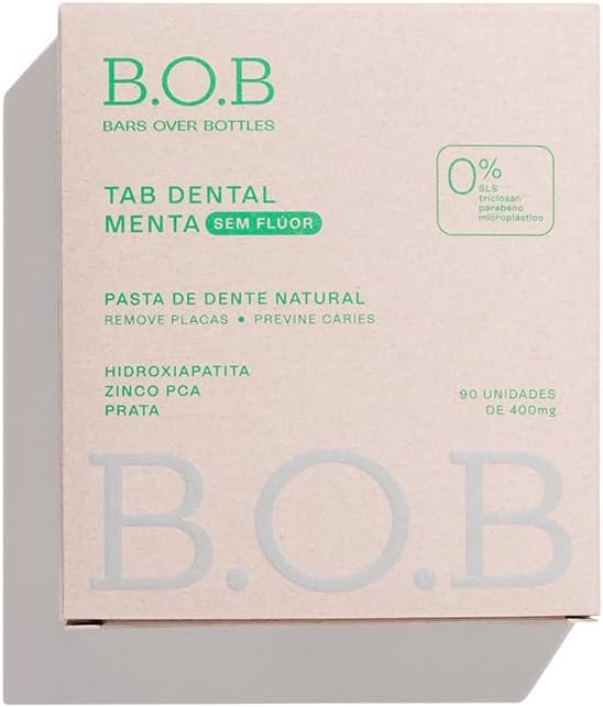 B.O.B Bars Over Bottles Pastilha Dental Menta Sem Flúor Anticárie | Natural, vegano, livre de crueldade, sustentável, livre de plástico, waterless 1 B.O.B Bars Over Bottles Pastilha Dental Menta Sem Flúor Anticárie | Natural, vegano, livre de crueldade, sustentável, livre de plástico, waterless