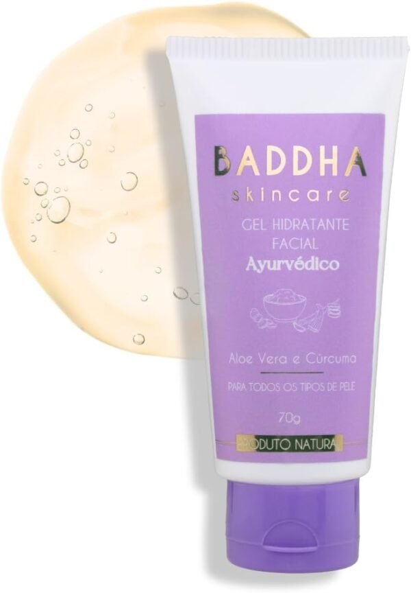 Baddha Skincare, Hidratante Facial e Corporal em Gel, Cosmético Natural, Com Aloe Vera Babosa e Cúrcuma, Acalma a Pele, Previne Cravos e Oleosidade, Saúde Natural da Pele | Ayurveda- 70g