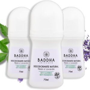 Baddha Skincare, Kit com 3 Desodorantes Natural Roll-On sem Alumínio, Vegano, com Neem e Lavanda- 3 Unidades