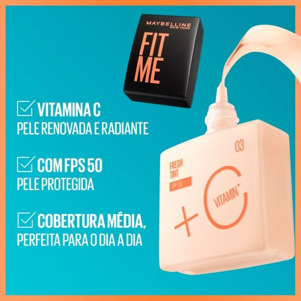 Base Líquida Maybelline NY Fit Me Fresh Tint com Vitamina C e FPS50 - COR 01-30ml - Imagem 2