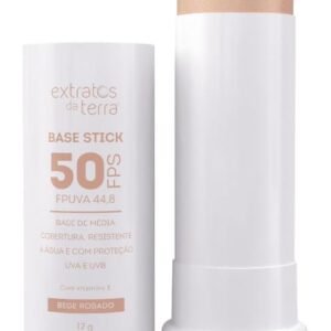 Base Stick FPS 50 Bege Rosado Extratos da Terra 12 g - Base Multifuncional com Proteção UVA/UVB - Cobertura Média, Toque Seco e Resistente à Água - Vegana