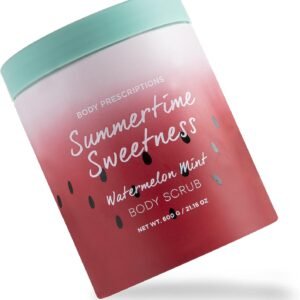 Body Prescriptions Esfoliante corporal "Summertime Sweetness", sabonete corporal esfoliante para pele nutrida e ultra macia, limpador infundido com melancia e menta