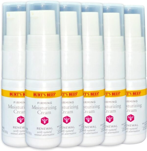 Burt's Bees Creme hidratante reafirmante Renewal, pacote com 6 (9,9 g cada), hidratante diário hidratante facial com alternativa de retinol natural Bakuchiol, sem fragrância, tamanho de viagem