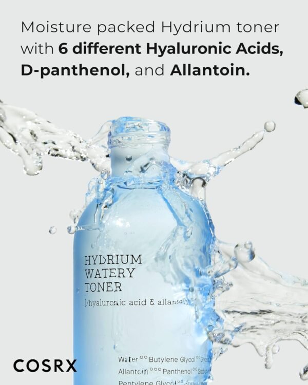 COSRX Hydrium Watery Toner, 150 ml / 5,07 fl.oz | Toner de umidade de ácido hialurônico | Cuidados com a pele coreana, sem testes de animais, sem parabenos - Imagem 2