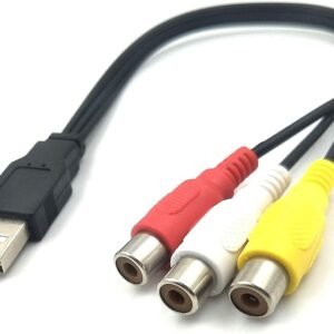 Cabo USB para 3RCA, USB A 2.0 macho para 3 RCA fêmea, placa de captura de áudio e vídeo, cabo adaptador composto AV para PC, Mac, AV, HDD e DVR (pacote com 1)