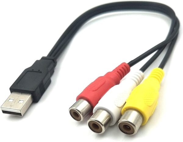 Cabo USB para 3RCA, USB A 2.0 macho para 3 RCA fêmea, placa de captura de áudio e vídeo, cabo adaptador composto AV para PC, Mac, AV, HDD e DVR (pacote com 1)