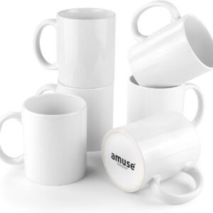 Caneca de grés de grau profissional da Amuse- Série de sublimação - Conjunto de 6, Branco, 11 oz