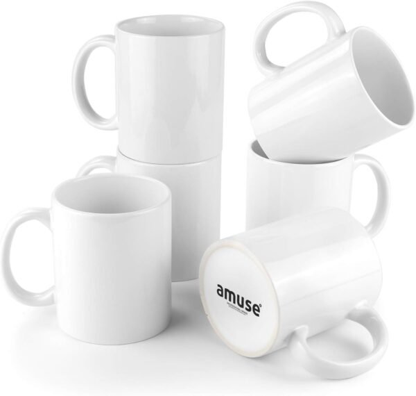 Caneca de grés de grau profissional da Amuse- Série de sublimação - Conjunto de 6, Branco, 11 oz