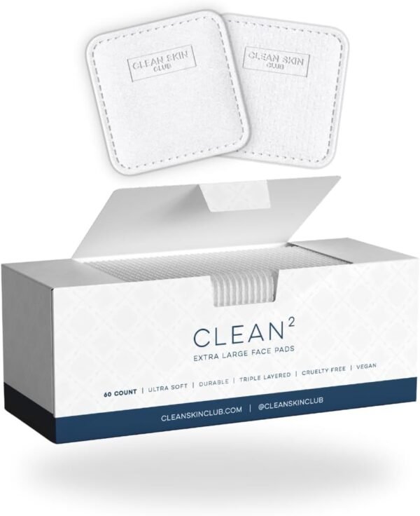 Clean Skin Club Clean² Pads 2.0 [bordas novas e melhoradas] Garantia de não derramar e rasgar almofadas faciais, camadas triplas exclusivas, laterais texturizadas e ultramacias, algodão orgânico