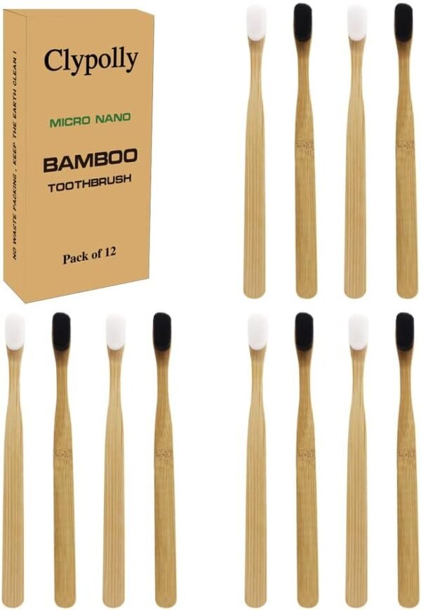 Clypolly Escova de dentes de bambu biodegradável extra macia com cerdas de fio dental macio 20.000 gengivas sensíveis para gengivas frágeis, cintos, dentaduras, grávidas e idosos