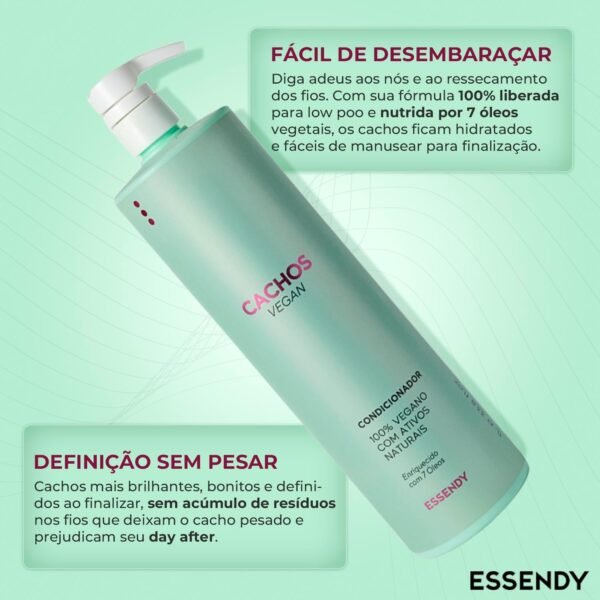 Condicionador Cachos Vegan 1L - Hidratação Profunda, Controle de Frizz e Definição - 100% Vegano e Natural, Com 7 Óleos Nutritivos - Imagem 2