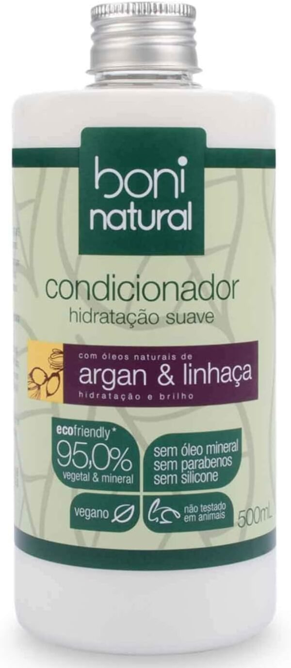 Condicionador Vegano e Natural, Argan e Linhaça, Boni Natural, Cabelos Macios e Saudáveis, Boni Natural, Branco
