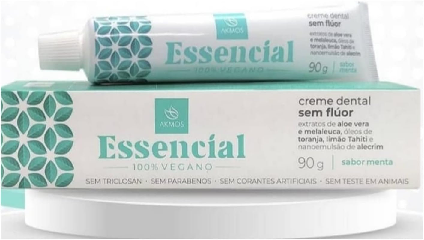 Creme Dental Essencial, sem Flúor, 100% Vegano, Sem Triclosan, Sem Parabenos, Sem Corantes Artificiais, Sem Teste em Animais 1 Creme Dental Essencial, sem Flúor, 100% Vegano, Sem Triclosan, Sem Parabenos, Sem Corantes Artificiais, Sem Teste em Animais
