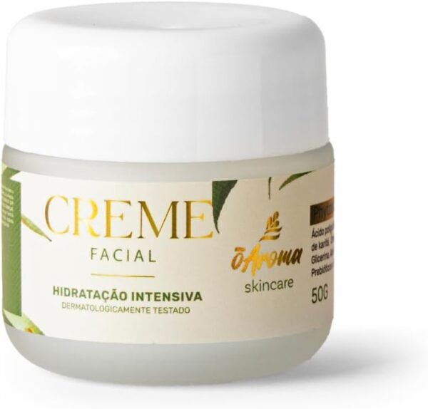 Creme Facial Hidratante Intensivo Phytoesqualano Ácido poliglutâmico Manteiga de karité Prebióticos Pele Seca Anti idade