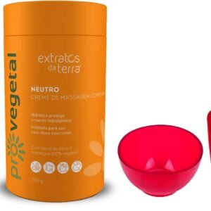 Creme de Massagem Hidratante sem Perfume Pro Vegetal Neutro 700g + Cubeta Maleável Silicone 60ml com Espátula – Textura Premium para Aromaterapia e Massagens