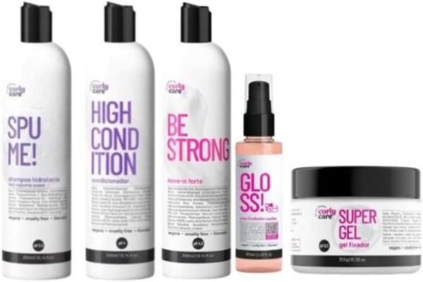Curly Care, Kit Spume, High, Be Strong, Super Gel e Gloss Óleo Curly Care