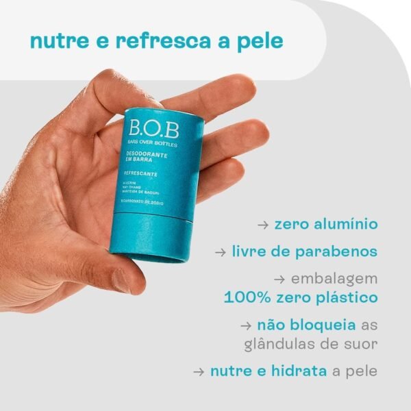 Desodorante Alta Proteção Refrescante em Barra B.O.B | Natural, vegano, livre de crueldade, sustentável, livre de plástico, waterless, 0% álcool, livre de alumínio - Imagem 2