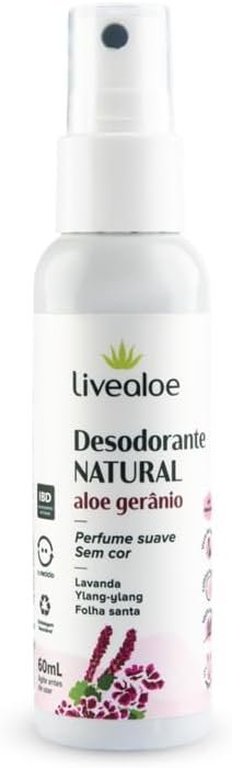 Desodorante Natural Aloe Gerânio 60Ml, LiveAloe 1 Desodorante Natural Aloe Gerânio 60Ml, LiveAloe