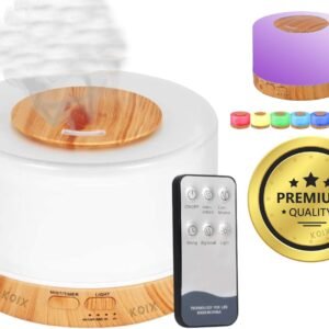 Difusor De Aromas, Umidificador De Ar Ultra-Sônico 500Ml, Difusor De Óleo Essencial, Abajur Led, Lâmpada Colorida Com Controle Remoto (Madeira Clara)