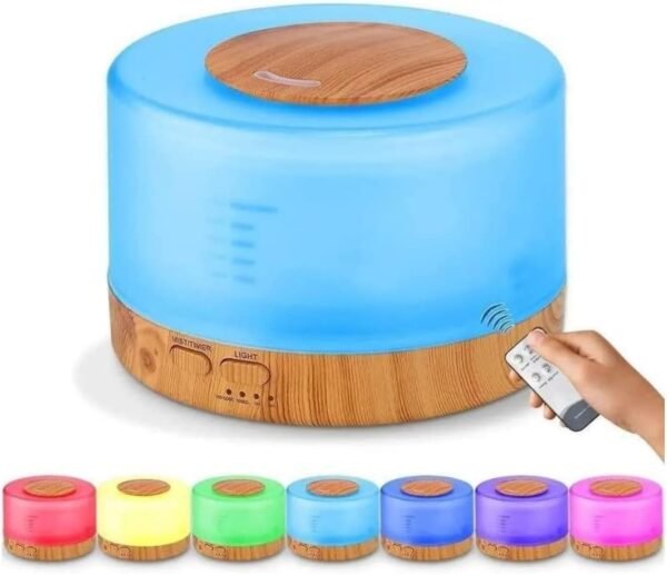Difusor De Aromas, Umidificador De Ar Ultra-Sônico 500Ml, Difusor De Óleo Essencial, Abajur Led, Lâmpada Colorida Com Controle Remoto (Madeira Clara) - Imagem 2