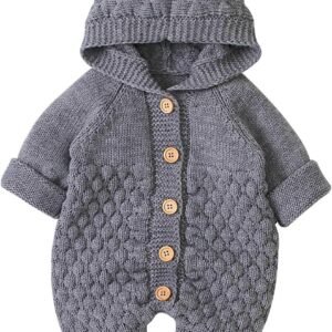 DovFanny Roupa de Inverno para Bebês Recém-Nascidos Macacão de Manga Comprida para Meninos e Meninas., Cinza, 6-12 meses