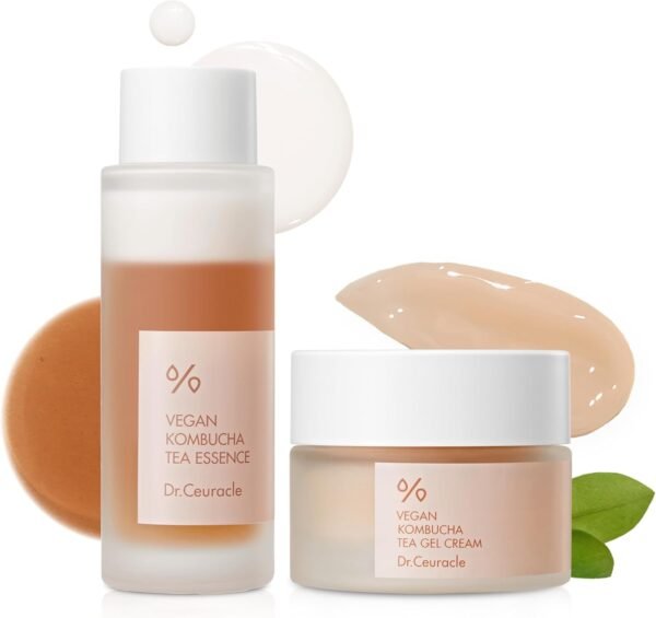 Dr.Ceuracle Vegan Kombucha Tea Beginning Set - Kombucha coreano Skincare Essência de tônico leitoso e creme gel para viagem conjunto tamanho mini