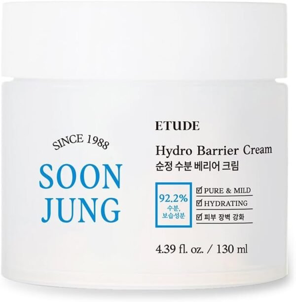 ETUDE Soonjung Hydro Barrier Cream TAMANHO GRANDE 130 ml (Nova Versão) | Creme hidratante e calmante | Cuidados com a pele coreana | Solução de cuidados para pele sensível | K-Beauty