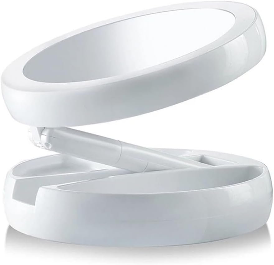 Espelho Facial LED Dobrável Portátil com Organizador – Ideal para Maquiagem, Barba e Cuidados Pessoais | Iluminação Branca, Base Armazenadora Multiuso Premium | 10x | Uso Unissex e Versátil 1 Espelho Facial LED Dobrável Portátil com Organizador – Ideal para Maquiagem, Barba e Cuidados Pessoais | Iluminação Branca, Base Armazenadora Multiuso Premium | 10x | Uso Unissex e Versátil