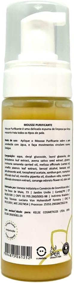 Espuma de Limpeza Facial Hidratante | Natural, Vegano e Orgânico | Mousse Purificante Espuma de Limpeza - 150 ml - Kelse 2 Espuma de Limpeza Facial Hidratante | Natural, Vegano e Orgânico | Mousse Purificante Espuma de Limpeza - 150 ml - Kelse - Imagem 2