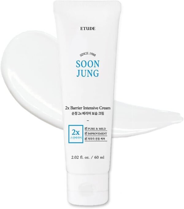Etude House SoonJung 2x Barrier Intensive Cream 60 ml (21AD) | Creme facial hidratante de manteiga de karité hipoalergênico para peles sensíveis, equilíbrio de óleo e água, pantenol