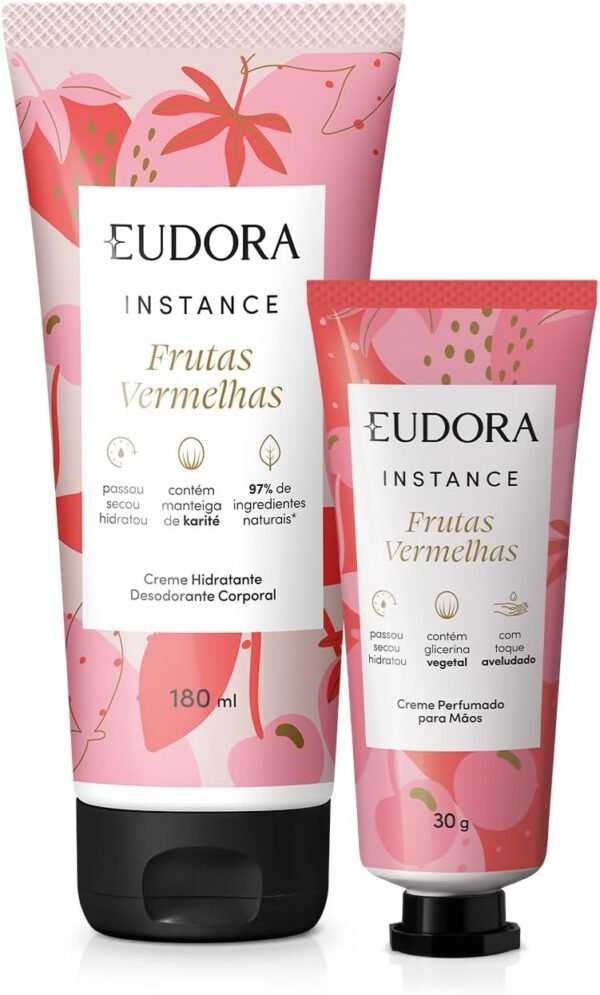 Eudora Kit Instance Frutas Vermelhas: Loção Corporal 180ml + Creme de Mãos 30g