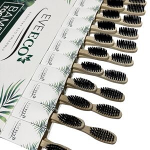 EveEco Escova de dentes de bambu com 24 unidades, cerdas macias, melhor para gengivas sensíveis, I Charcoal I Vegan I Natural Wood I BPA Fee I Reciclável I Compostável I Biodegradável | Ecológica