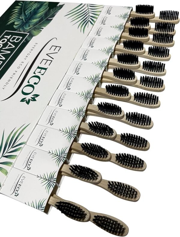EveEco Escova de dentes de bambu com 24 unidades, cerdas macias, melhor para gengivas sensíveis, I Charcoal I Vegan I Natural Wood I BPA Fee I Reciclável I Compostável I Biodegradável | Ecológica